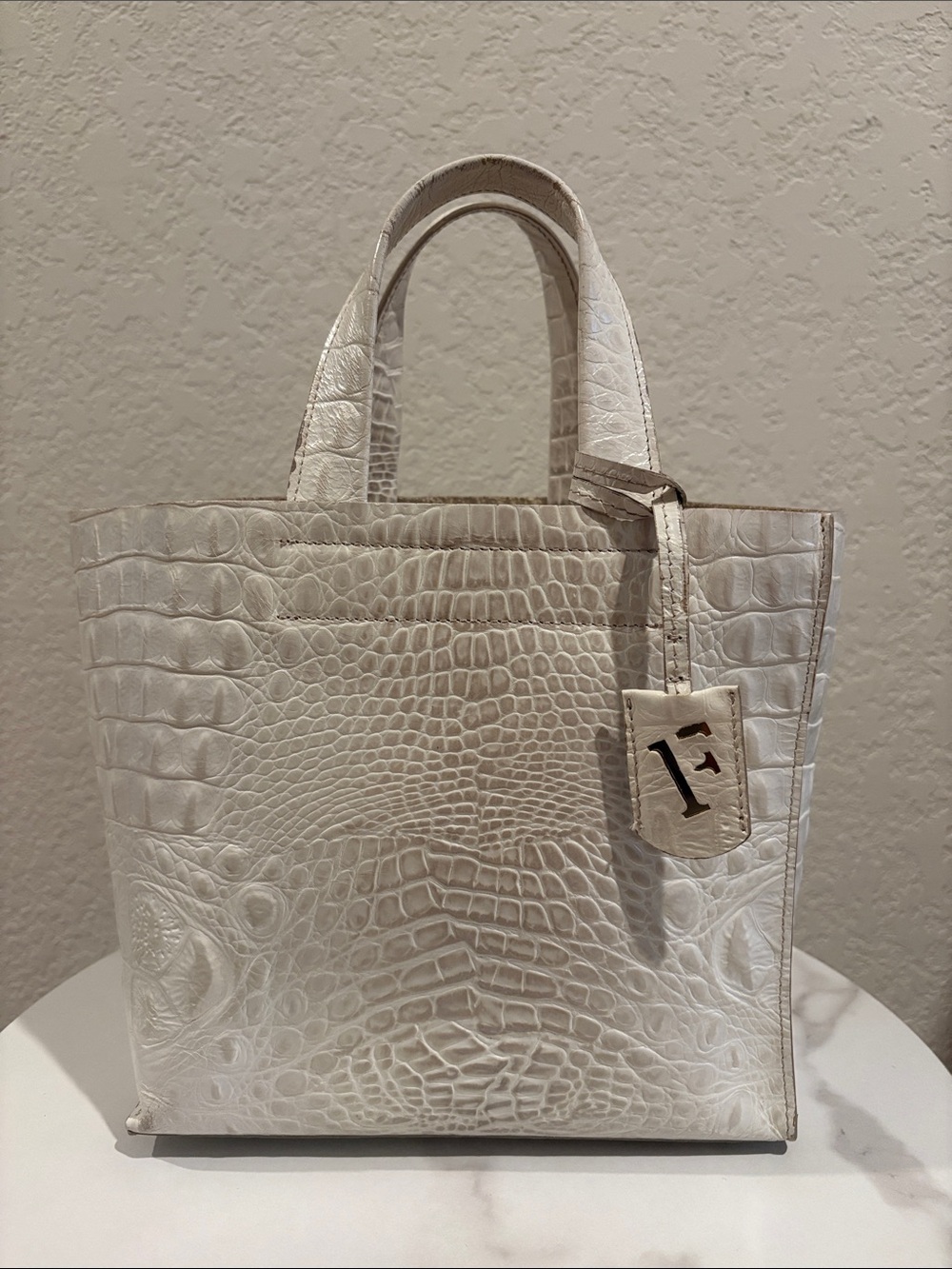 FURLA White Croc-Embossed Tote Bag